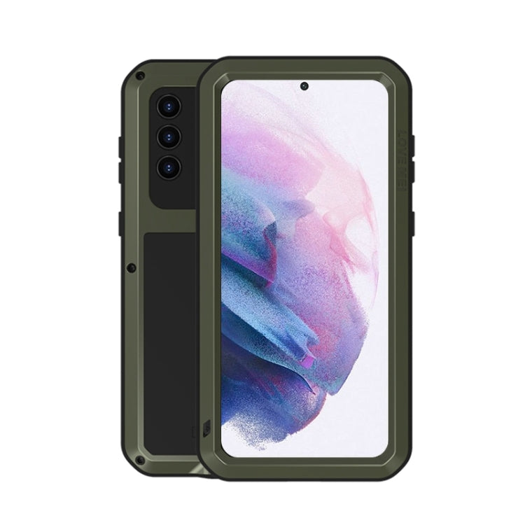 For Samsung Galaxy S21+ 5G LOVE MEI Metal Shockproof Waterproof Dustproof Protective Case with Glass(Army Green) - free shipping - PMC TechLife - Order now!