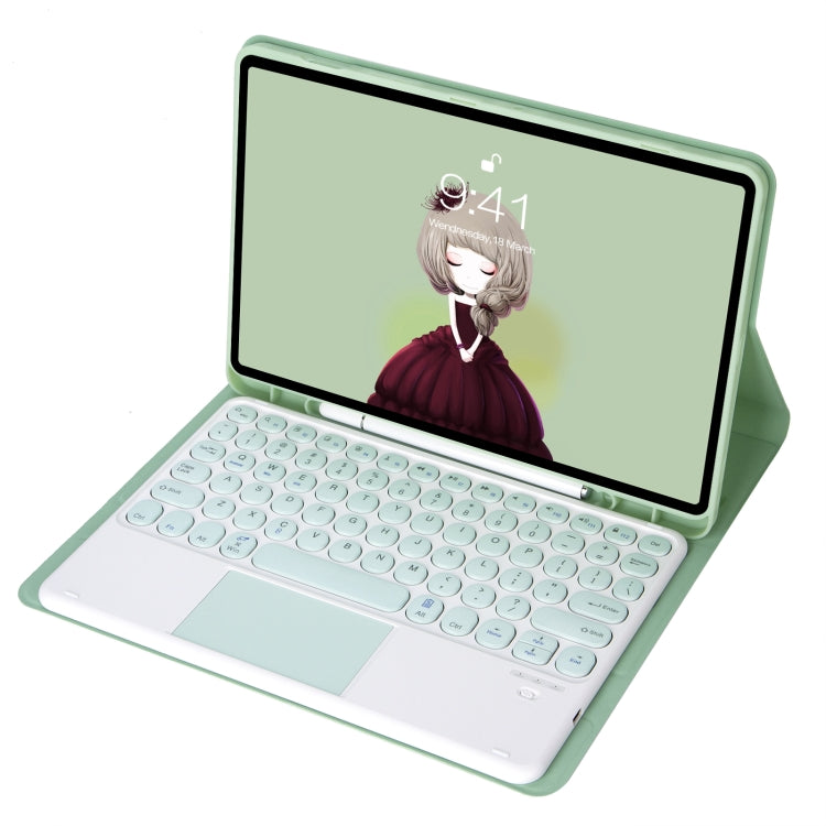 YT11B-A Detachable Candy Color Skin Feel Texture Round Keycap Bluetooth Keyboard Leather Case with Touch Control For iPad Air 4 2020 / Air 5 2022 / Pro 11 inch 2022 / 2021 / 2020 / 2018(Light Green) - free shipping - PMC TechLife - Order now!