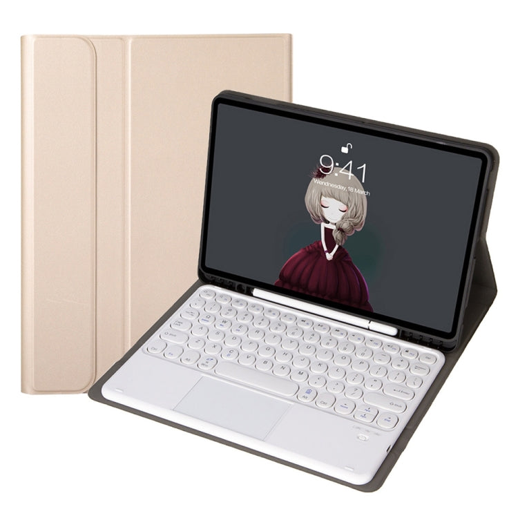 YA098B-A Detachable Lambskin Texture Round Keycap Bluetooth Keyboard Leather Tablet Case with Touch Control & Pen Slot & Stand For iPad Air 5 / 4 10.9 inch 2020 / Pro 11 inch 2020 / 2018(Gold) - free shipping - PMC TechLife - Order now!