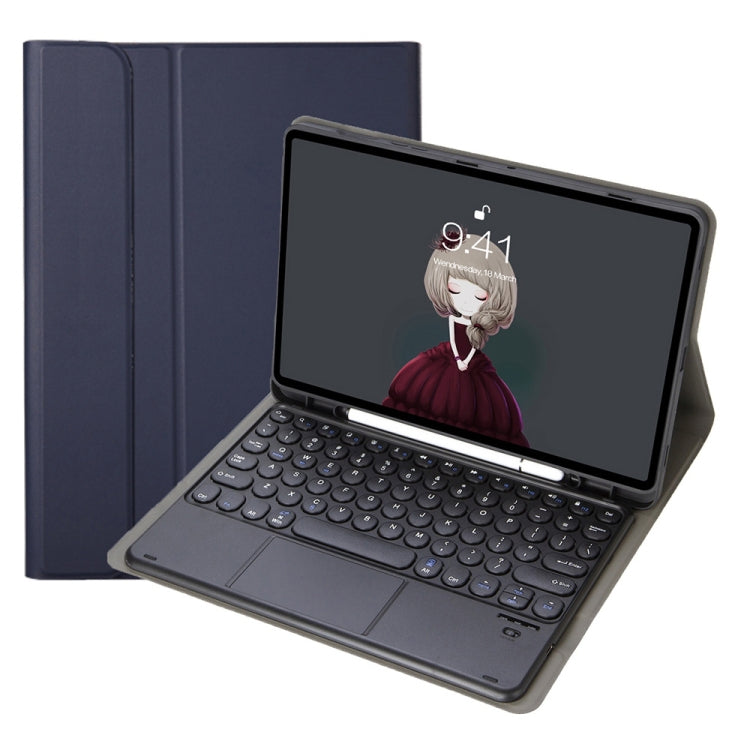 YA07B-A Detachable Lambskin Texture Round Keycap Bluetooth Keyboard Leather Tablet Case with Touch Control & Pen Slot & Stand For iPad 9.7 inch (2018) & (2017) / Pro 9.7 inch / Air 2 / Air(Dark Blue) - Universal by PMC TechLife | Online Shopping South Africa | PMC TechLife