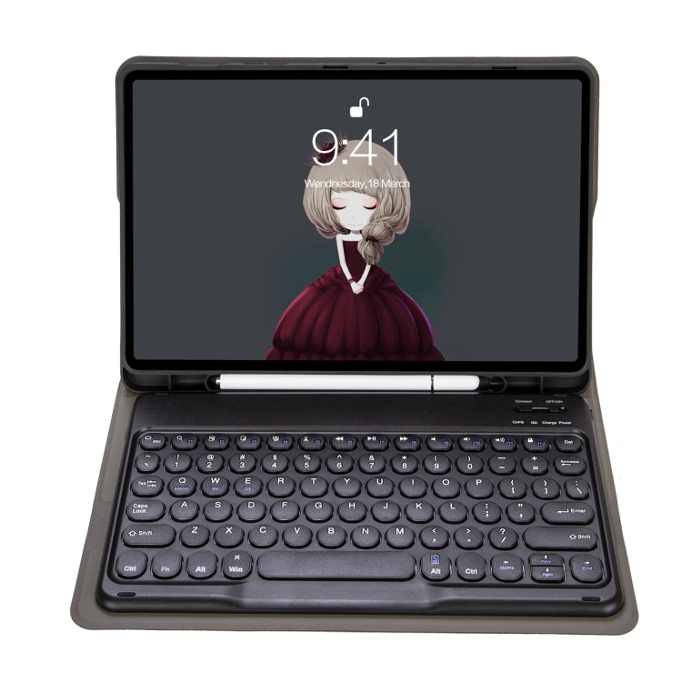 YA102B Detachable Lambskin Texture Round Keycap Bluetooth Keyboard Leather Tablet Case with Pen Slot & Stand For iPad 10.2 (2020) & (2019) / Air 3 10.5 inch / Pro 10.5 inch(Black) - Universal by PMC Jewellery | Online Shopping South Africa | PMC Jewellery