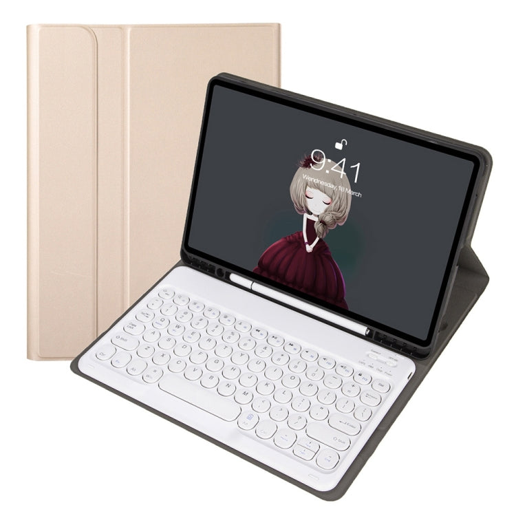 YA102B Detachable Lambskin Texture Round Keycap Bluetooth Keyboard Leather Tablet Case with Pen Slot & Stand For iPad 10.2 (2020) & (2019) / Air 3 10.5 inch / Pro 10.5 inch(Gold) - Universal by PMC TechLife | Online Shopping South Africa | PMC TechLife