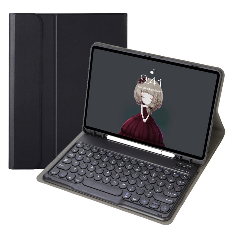 YA07B Detachable Lambskin Texture Round Keycap Bluetooth Keyboard Leather Tablet Case with Pen Slot & Stand For iPad 9.7 inch (2018) & (2017) / Pro 9.7 inch / Air 2 /Air(Black) - Universal by PMC TechLife | Online Shopping South Africa | PMC TechLife