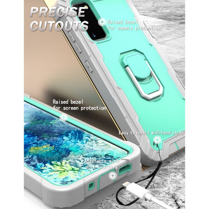 For Samsung Galaxy S20 FE / FE 5G PC + Rubber 3-layers Shockproof Protective Case with Rotating Holder(Grey White + Mint Green) - Galaxy S20 FE Cases by PMC Jewellery | Online Shopping South Africa | PMC Jewellery