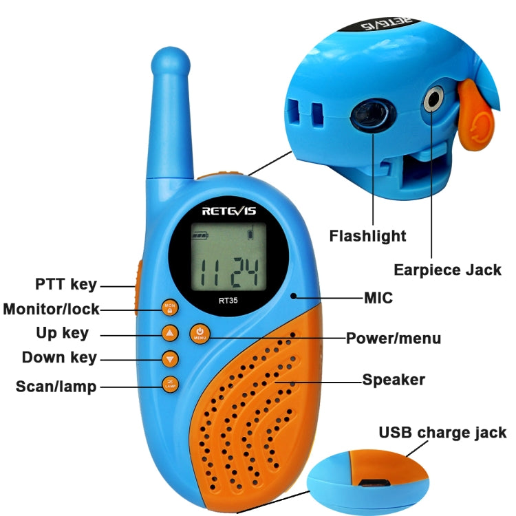 1 Pair RETEVIS RT-35 0.5W EU Frequency 446MHz 8CHS Children Handheld Walkie Talkie(Blue) - free shipping - PMC Jewellery - Order now!