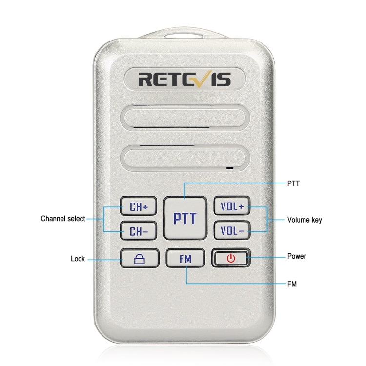 RETEVIS RT20 2W 400-470MHz 16CHS Mini FM Radio Two Way Radio Walkie Talkie, US Plug(Silver) - Handheld Walkie Talkie by RETEVIS | Online Shopping South Africa | PMC Jewellery | Buy Now Pay Later Mobicred