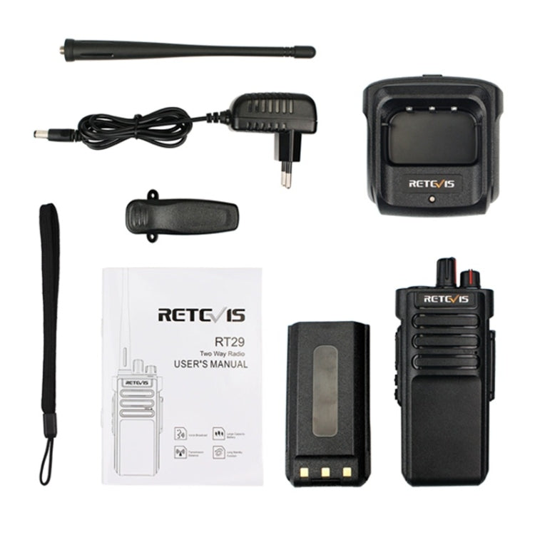 RETEVIS RT29 10W UHF 400-480MHz 16CHS Two Way Radio Handheld Walkie Talkie, EU Plug(Black) - Handheld Walkie Talkie by RETEVIS | Online Shopping South Africa | PMC Jewellery | Buy Now Pay Later Mobicred