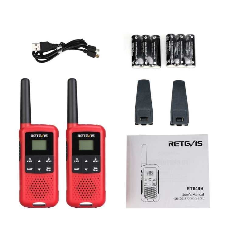 1 Pair RETEVIS RT649B 0.5W EU Frequency 446.00625-446.19375MHz 16CHS Two Way Radio Handheld Walkie Talkie, EU Plug(Red) - Handheld Walkie Talkie by RETEVIS | Online Shopping South Africa | PMC Jewellery | Buy Now Pay Later Mobicred