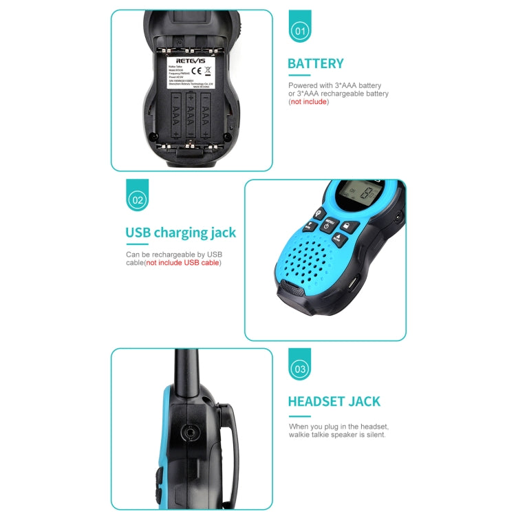 1 Pair RETEVIS RT638 EU Frequency PMR446 16CHS License-free Children Handheld Walkie Talkie(Blue) - free shipping - PMC Jewellery - Order now!