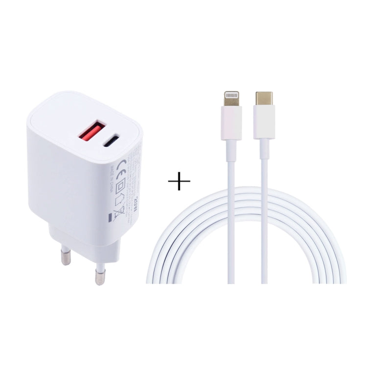 T087 20W USB-C / Type-C + USB Ports Charger with 100W Type-C to 8 Pin Fast Charging Cable 1m, EU Plug - USB Charger by PMC Jewellery | Online Shopping South Africa | PMC Jewellery | Buy Now Pay Later Mobicred