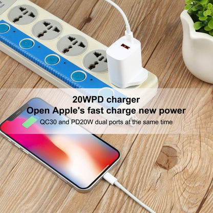 E087 20W USB-C / Type-C + USB Ports Charger with 100W Type-C to 8 Pin Fast Charging Cable 2m, UK Plug - USB Charger by PMC Jewellery | Online Shopping South Africa | PMC Jewellery | Buy Now Pay Later Mobicred