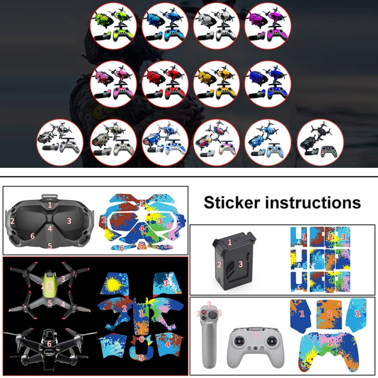 FPV-TZ-SF 4 in 1 Waterproof Anti-Scratch Decal Skin Wrap Stickers Personalized Film Kits for DJI FPV Drone & Goggles V2 & Remote Control & Rocker(Graffiti) - Protective Film & Stickers by PMC Jewellery | Online Shopping South Africa | PMC Jewellery | Buy Now Pay Later Mobicred