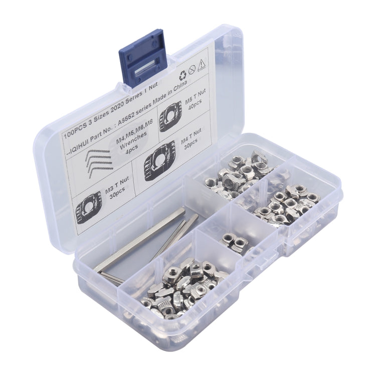 A5552 100 PCS European Standard T-shape Slide Nut with Wrench - Nuts & Bolts by PMC Jewellery | Online Shopping South Africa | PMC Jewellery | Buy Now Pay Later Mobicred