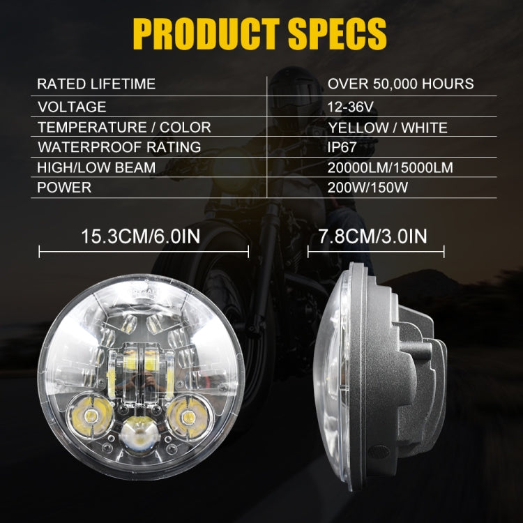 DC9-30V / 6000K / 3000K / 20000LM 5.75 inch Motorcycle Gradient Headlight - Headlights by PMC Jewellery | Online Shopping South Africa | PMC Jewellery | Buy Now Pay Later Mobicred