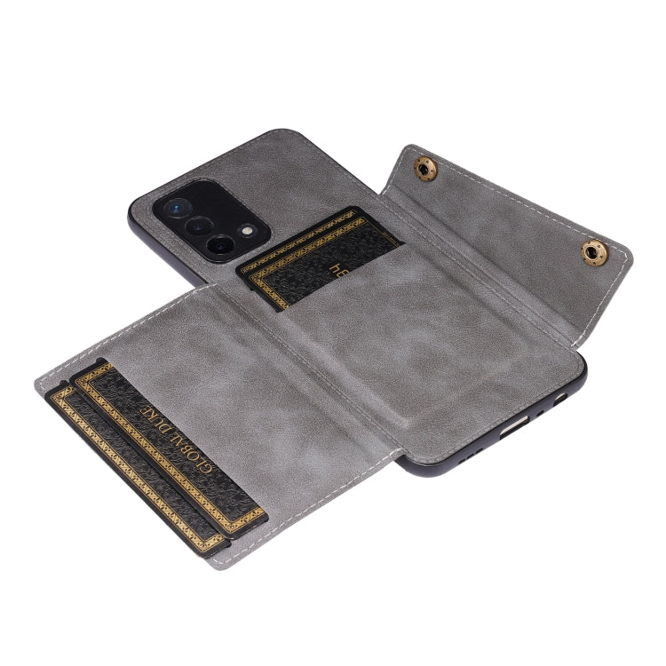 For OPPO A74 4G Double Buckle PU + TPU Shockproof Magnetic Protective Case with Card Slot & Holder(Grey) - OPPO Cases by PMC Jewellery | Online Shopping South Africa | PMC Jewellery | Buy Now Pay Later Mobicred