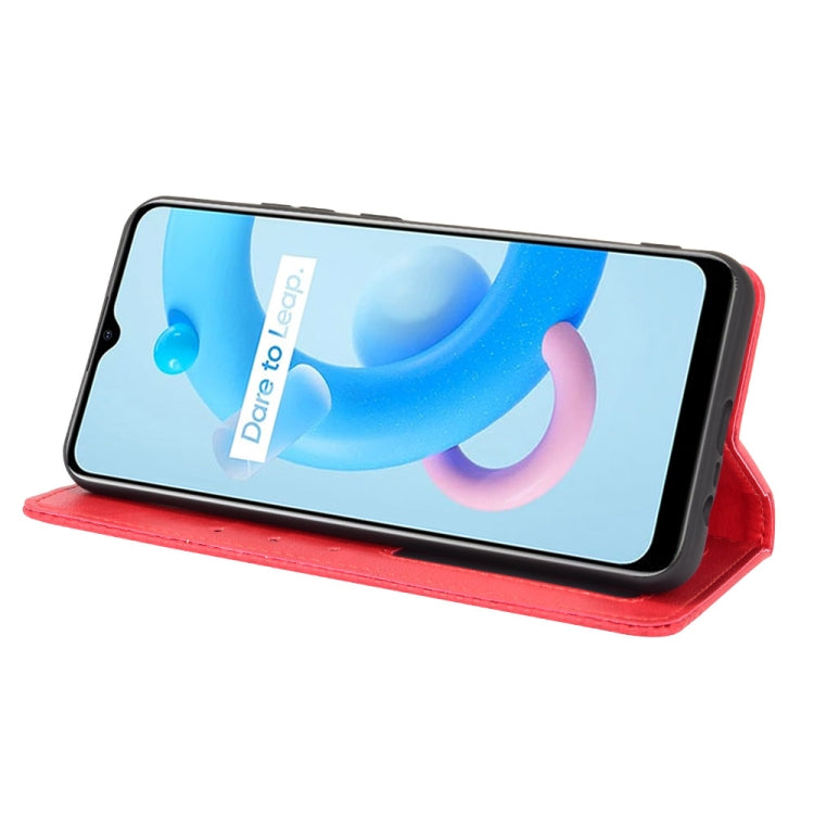 For OPPO Realme C11 2021 / Realme C20 / Realme C20a Magnetic Buckle Retro Crazy Horse Texture Horizontal Flip Leather Case with Holder & Card Slots & Photo Frame(Red) - Realme Cases by PMC Jewellery | Online Shopping South Africa | PMC Jewellery | Buy Now Pay Later Mobicred