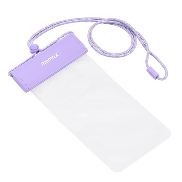 MOMAX SR25 IPX8 Outdoor Transparent PC+TPU Waterproof Bag with Lanyard For Mobile Phones Below 7 inche(Purple) - Waterproof Bag by MOMAX | Online Shopping South Africa | PMC Jewellery | Buy Now Pay Later Mobicred