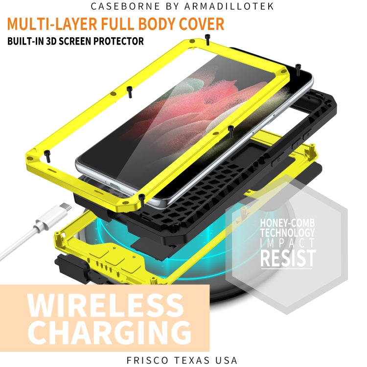 For Samsung Galaxy S21 Ultra 5G R-JUST Sliding Lens Cover Shockproof Dustproof Waterproof Metal + Silicone Case with Invisible Holder(Yellow) - free shipping - PMC TechLife - Order now!