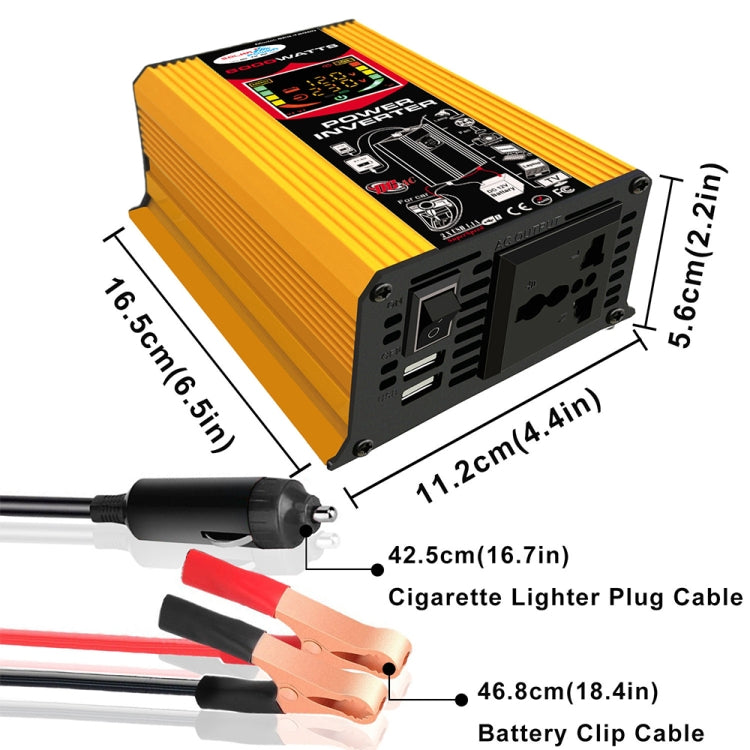 Tang III Generation 12V to 220V 6000W Modified Square Wave Car Power Inverter with LCD Display & Dual USB(Yellow) - free shipping - PMC TechLife - Order now!