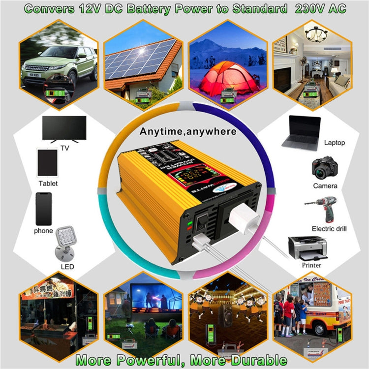 Tang III Generation 12V to 220V 6000W Modified Square Wave Car Power Inverter with LCD Display & Dual USB(Yellow) - free shipping - PMC TechLife - Order now!
