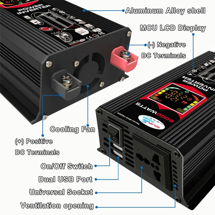 Tang III Generation 12V to 110V 6000W Modified Square Wave Car Power Inverter with LCD Display & Dual USB(Black) - Modified Square Wave by PMC TechLife | Online Shopping South Africa | PMC TechLife | Buy Now Pay Later Mobicred