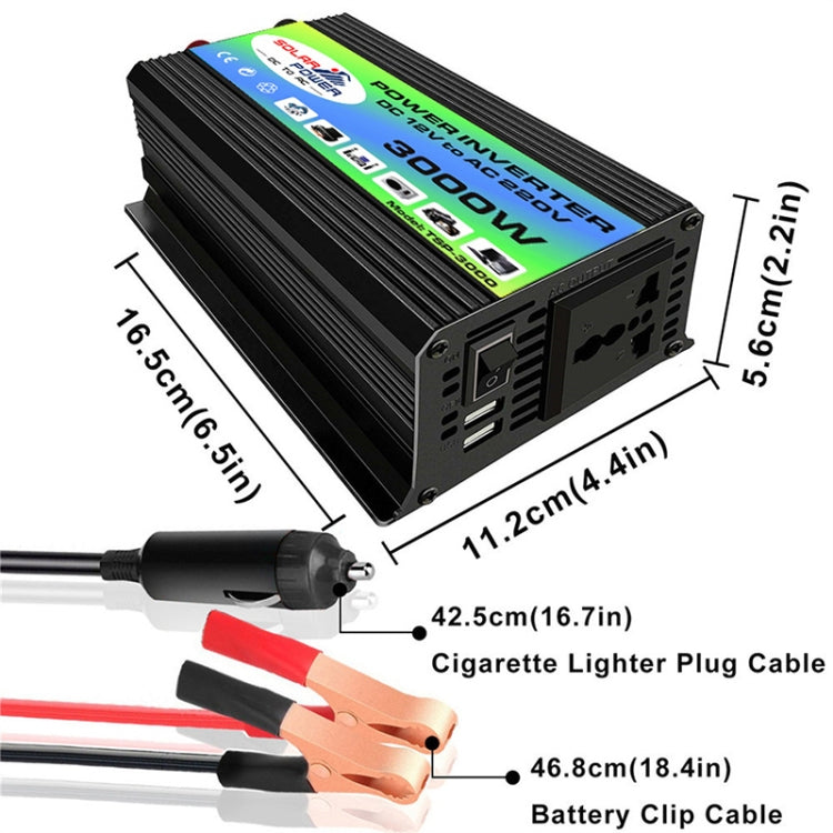 Tang I Generation 12V to 220V 3000W Modified Square Wave Intelligent Car Power Inverter with Dual USB(Black) - free shipping - PMC TechLife - Order now!