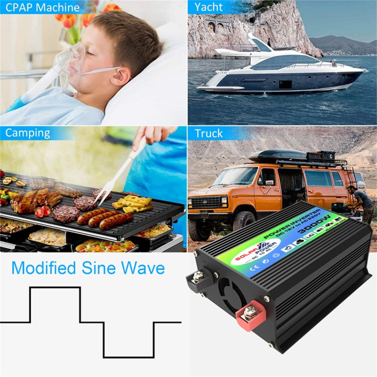 Tang I Generation 12V to 220V 3000W Modified Square Wave Intelligent Car Power Inverter with Dual USB(Black) - free shipping - PMC TechLife - Order now!