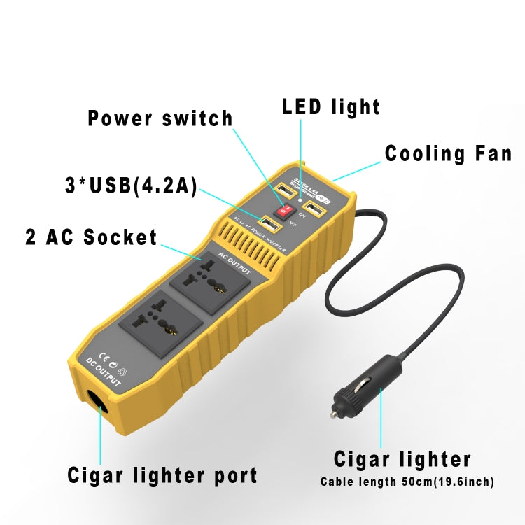 12V to 110V 300W Car Power Inverter with Three USB - Modified Square Wave by PMC Jewellery | Online Shopping South Africa | PMC Jewellery | Buy Now Pay Later Mobicred