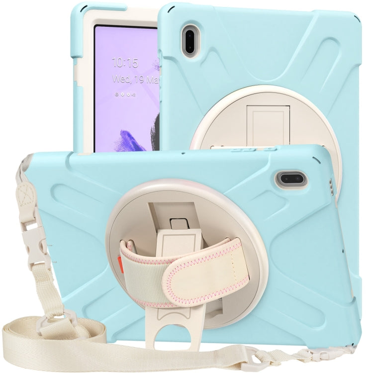 For Samsung Galaxy Tab S7 FE T730 / S7+ / S9+ /S8+ Silicone + PC Protective Case with Holder & Shoulder Strap(Ice Blue) - Other Galaxy Tab PC by PMC Jewellery | Online Shopping South Africa | PMC Jewellery | Buy Now Pay Later Mobicred