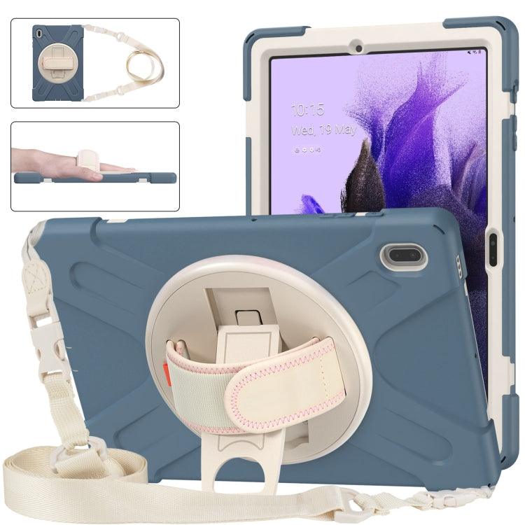 For Samsung Galaxy Tab S7 FE T730 / S7+ / S9+ /S8+ Silicone + PC Protective Case with Holder & Shoulder Strap(Cornflower Blue) - Other Galaxy Tab PC by PMC Jewellery | Online Shopping South Africa | PMC Jewellery | Buy Now Pay Later Mobicred