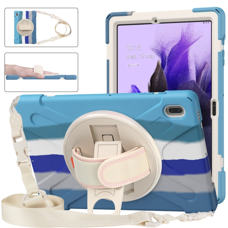 For Samsung Galaxy Tab S7 FE T730 / S7+ / S9+ /S8+ Silicone + PC Protective Case with Holder & Shoulder Strap(Colorful Blue) - free shipping - PMC Jewellery - Order now!