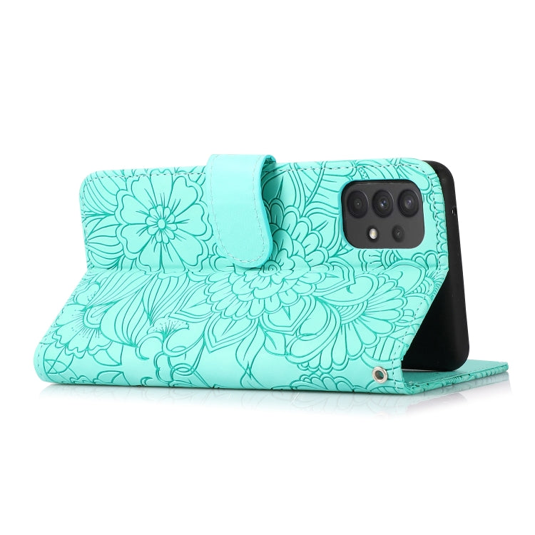 For Samsung Galaxy A32 4G Skin Feel Embossed Sunflower Horizontal Flip Leather Case with Holder & Card Slots & Wallet & Lanyard(Green) - Galaxy Phone Cases by PMC TechLife | Online Shopping South Africa | PMC TechLife