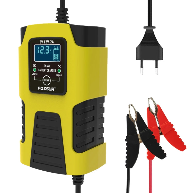 FOXSUR 2A / 6V / 12V Car / Motorcycle 3-stage Full Smart Battery Charger, Plug Type:EU Plug(Yellow) - Battery Charger by FOXSUR | Online Shopping South Africa | PMC Jewellery | Buy Now Pay Later Mobicred