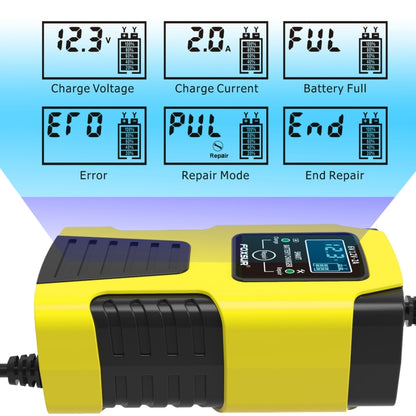 FOXSUR 2A / 6V / 12V Car / Motorcycle 3-stage Full Smart Battery Charger, Plug Type:UK Plug(Yellow) - Battery Charger by FOXSUR | Online Shopping South Africa | PMC Jewellery | Buy Now Pay Later Mobicred