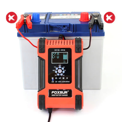 FOXSUR 12A / 12V / 24V Car / Motorcycle 7-stage Lead-acid Battery AGM Charger, Plug Type:JP Plug(Red) - Battery Charger by FOXSUR | Online Shopping South Africa | PMC Jewellery | Buy Now Pay Later Mobicred