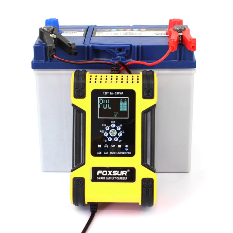 FOXSUR 12A / 12V / 24V Car / Motorcycle 7-stage Lead-acid Battery AGM Charger, Plug Type:JP Plug(Yellow) - Battery Charger by FOXSUR | Online Shopping South Africa | PMC Jewellery | Buy Now Pay Later Mobicred