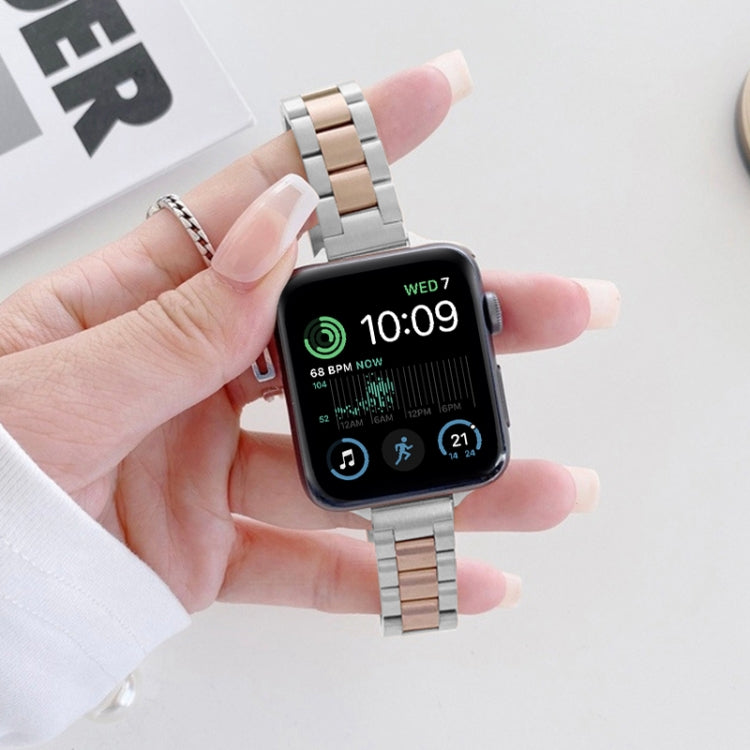 Three-beads Steel Watch Band For Apple Watch Series 9&8&7 41mm / SE 3&SE 2&6&SE&5&4 40mm / 3&2&1 38mm (Silver+Rose Gold) - free shipping - PMC TechLife - Order now!