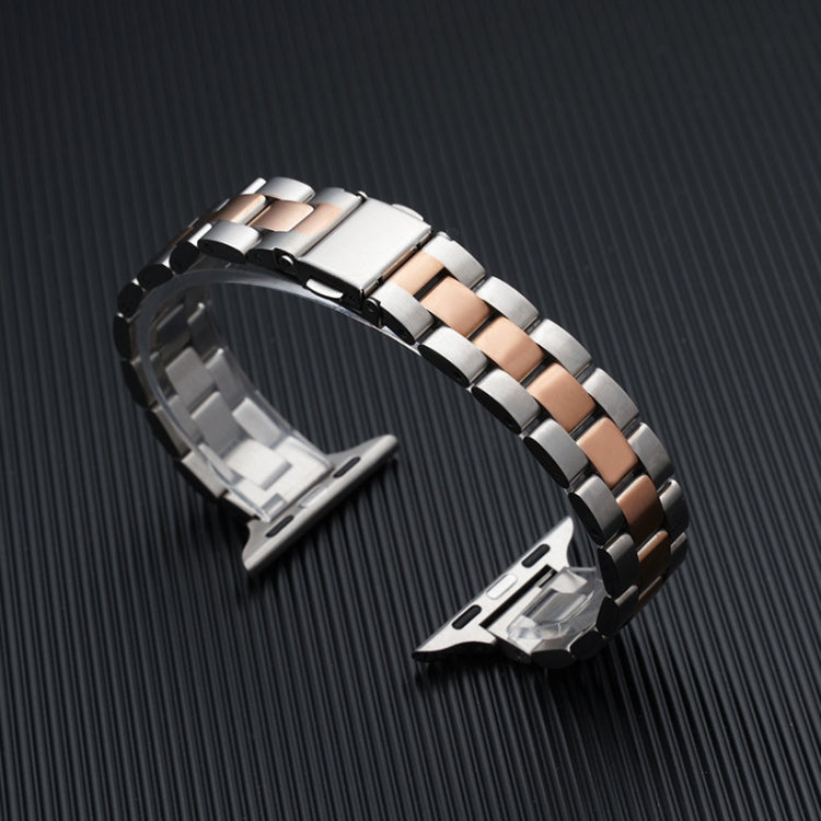 Three-beads Steel Watch Band For Apple Watch Series 9&8&7 41mm / SE 3&SE 2&6&SE&5&4 40mm / 3&2&1 38mm (Silver+Rose Gold) - free shipping - PMC TechLife - Order now!