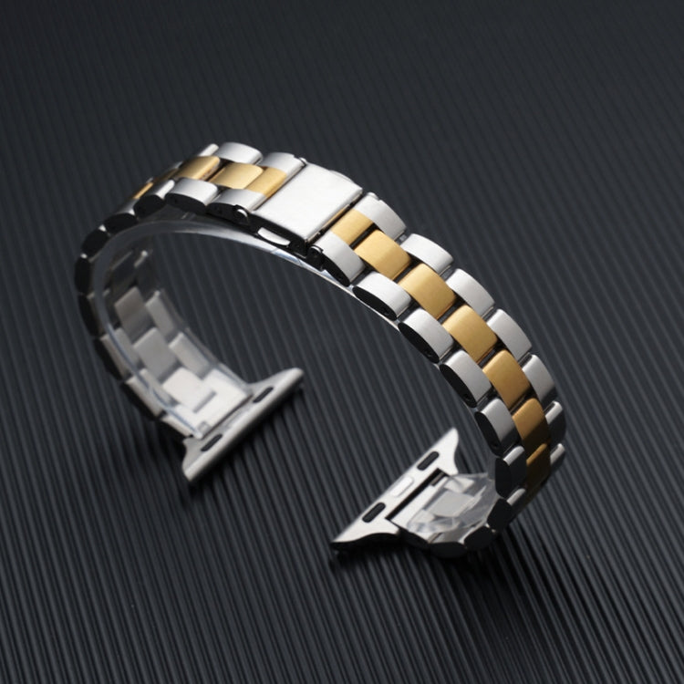 Three-beads Steel Watch Band For Apple Watch Ultra 49mm&Watch Ultra 2 49mm / Series 9&8&7 45mm / SE 3&SE 2&6&SE&5&4 44mm / 3&2&1 42mm (Gold + Silver) - free shipping - PMC TechLife - Order now!