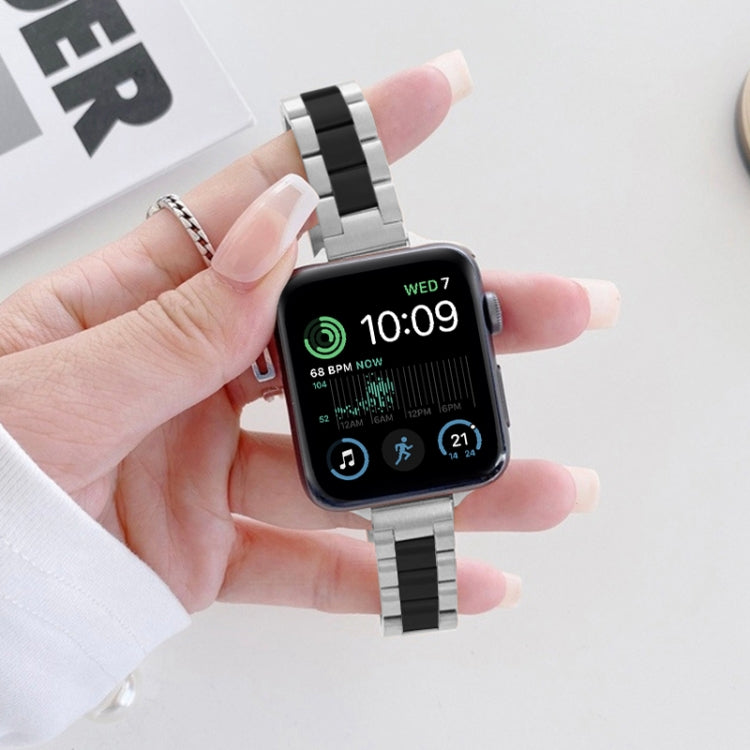 Three-beads Steel Watch Band For Apple Watch Ultra 49mm&Watch Ultra 2 49mm / Series 9&8&7 45mm / SE 3&SE 2&6&SE&5&4 44mm / 3&2&1 42mm (Silver Black) - Watch Bands by PMC TechLife | Online Shopping South Africa | PMC TechLife | Buy Now Pay Later Mobicred