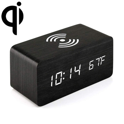 KD8801 5W Wooden Creative Wireless Charger LED Mirror Digital Display Sub-alarm Clock, Regular Style(Black Wood White Characters) - Wireless Charger by PMC Jewellery | Online Shopping South Africa | PMC Jewellery | Buy Now Pay Later Mobicred