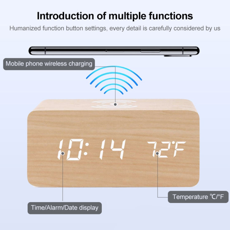 KD8801 5W Wooden Creative Wireless Charger LED Mirror Digital Display Sub-alarm Clock, Regular Style(Bamboo White Characters) - Wireless Charger by PMC Jewellery | Online Shopping South Africa | PMC Jewellery | Buy Now Pay Later Mobicred