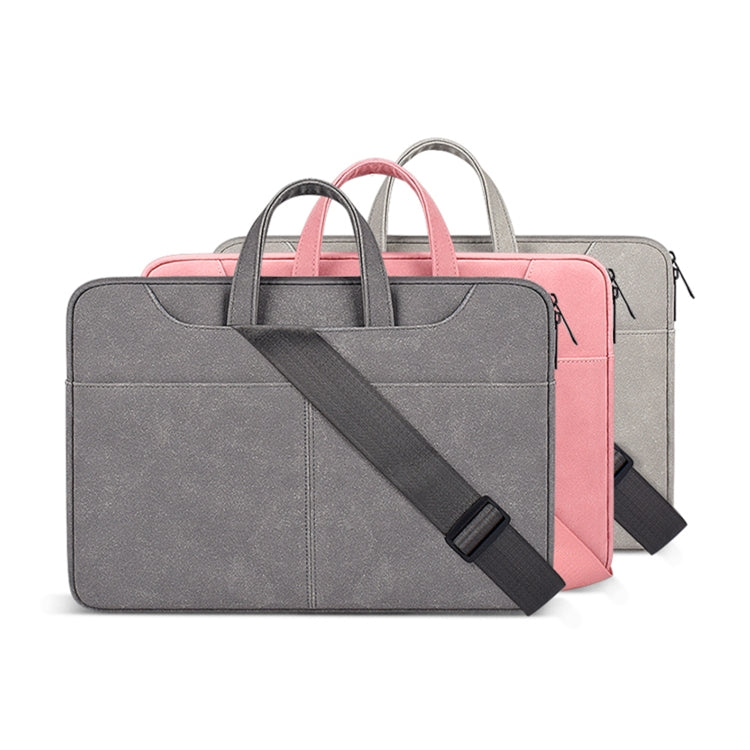 ST06SDJ Frosted PU Business Laptop Bag with Detachable Shoulder Strap, Size:14.1-15.4 inch(Light Gray) - 15 inch by PMC Jewellery | Online Shopping South Africa | PMC Jewellery | Buy Now Pay Later Mobicred