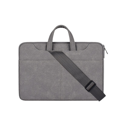 ST06SDJ Frosted PU Business Laptop Bag with Detachable Shoulder Strap, Size:15.6 inch(Dark Gray) - 15.6 - 17 inch by PMC Jewellery | Online Shopping South Africa | PMC Jewellery | Buy Now Pay Later Mobicred