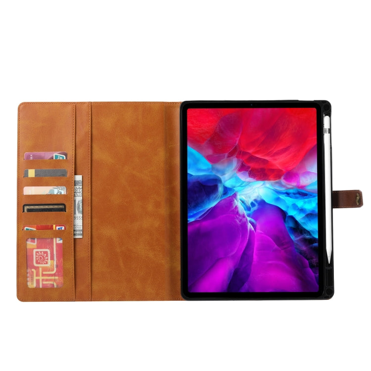 For iPad Air 13 2024 / iPad Pro 12.9 2022/2021/2020 Calf Texture Double Fold Clasp Horizontal Flip Leather Tablet Case with Photo Frame & Holder & Card Slots & Wallet(Brown) - iPad Pro 12.9 (2022/2021) Cases by PMC TechLife | Online Shopping South Africa | PMC TechLife | Buy Now Pay Later Mobicred