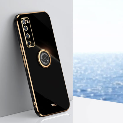 For Huawei nova 7 5G XINLI Straight 6D Plating Gold Edge TPU Shockproof Case with Ring Holder(Black) - Huawei Cases by XINLI | Online Shopping South Africa | PMC Jewellery | Buy Now Pay Later Mobicred