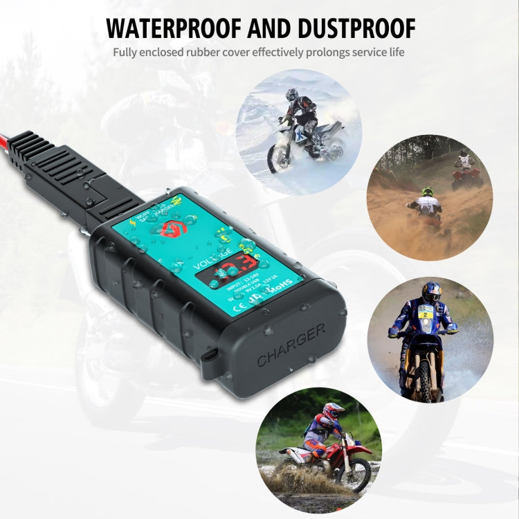 WUPP ZH-1422A3 DC12-24V Motorcycle Square Dual USB Fast Charging Charger with Switch + Voltmeter + Integrated SAE Socket + 1.4m OT Terminal Cable - Battery Charger by WUPP | Online Shopping South Africa | PMC TechLife | Buy Now Pay Later Mobicred