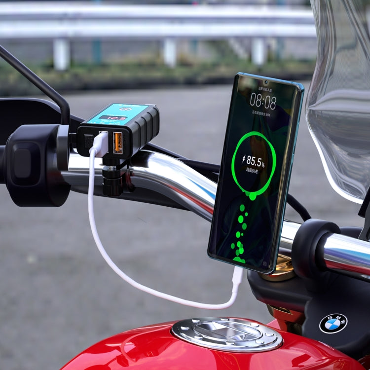 WUPP ZH-1422A3 DC12-24V Motorcycle Square Dual USB Fast Charging Charger with Switch + Voltmeter + Integrated SAE Socket + 1.4m OT Terminal Cable - Battery Charger by WUPP | Online Shopping South Africa | PMC Jewellery | Buy Now Pay Later Mobicred