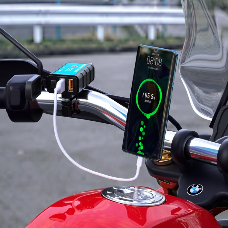 WUPP ZH-1422C3 Motorcycle Square Dual USB Fast Charging Charger with Switch + Integrated SAE Socket + 1.4m OT Terminal Cable - free shipping - PMC TechLife - Order now!