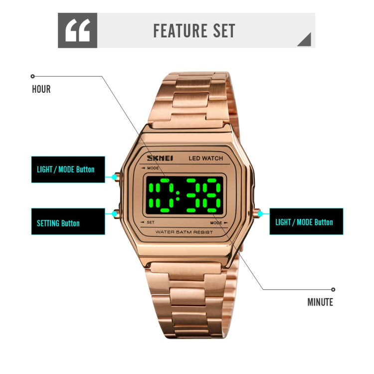 SKMEI 1646 LED Digital Display Luminous Electronic Watch(Gold) - free shipping - PMC TechLife - Order now!